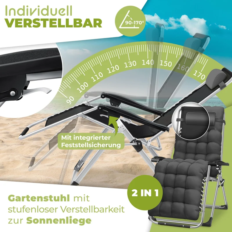 KESSER Sonnenliege Klappbar Extra Breit – Anthrazit