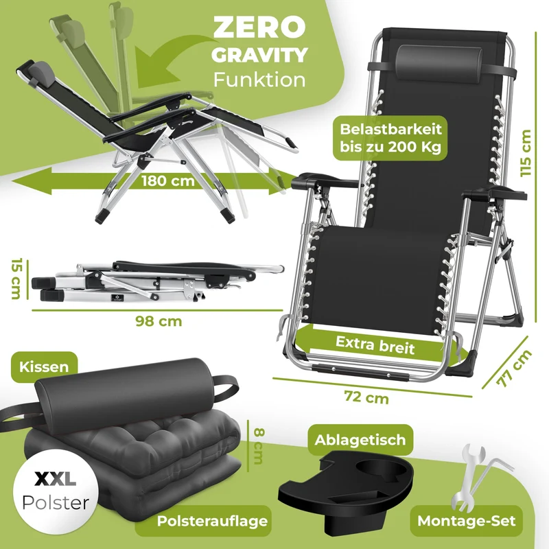 KESSER Sonnenliege Klappbar Extra Breit – Anthrazit