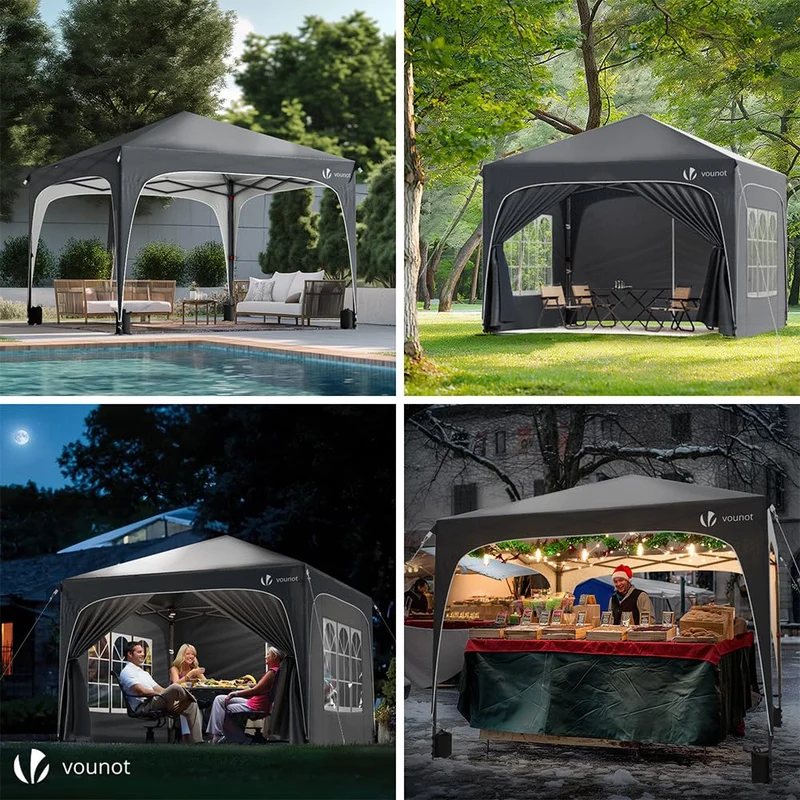 VOUNOT Pavillon 3x3m Pop Up Faltpavillon – Grau, mit Seitenteilen