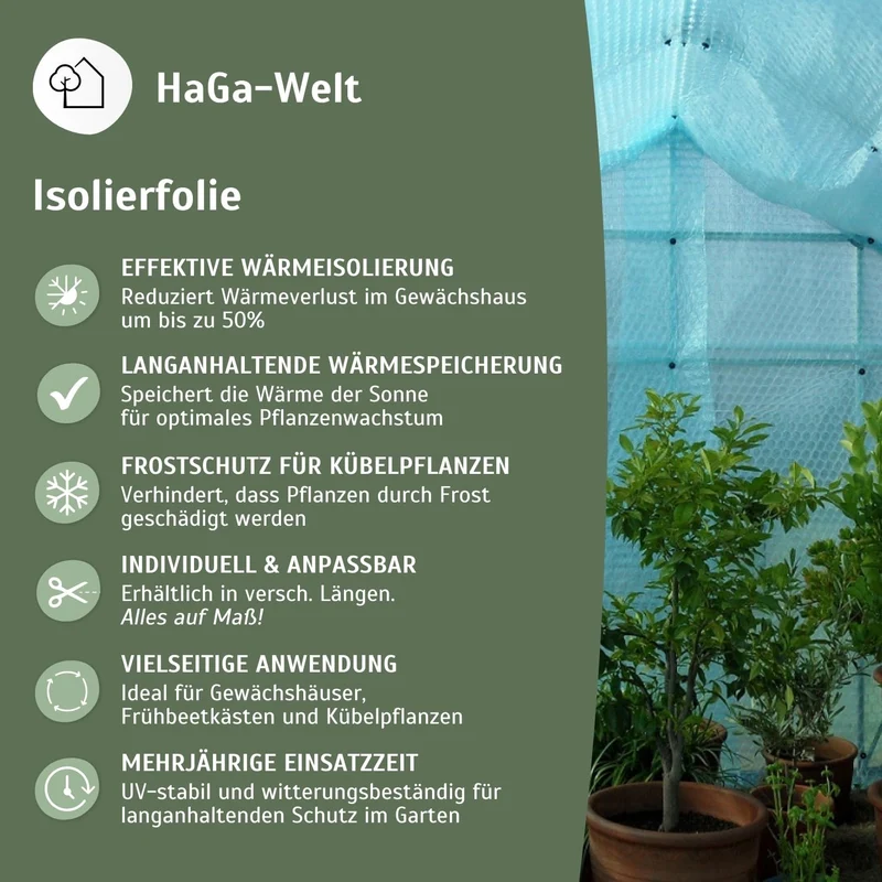 HaGa Isolierfolie Gewächshaus Winterschutz – Noppenfolie 1.5m x 20m