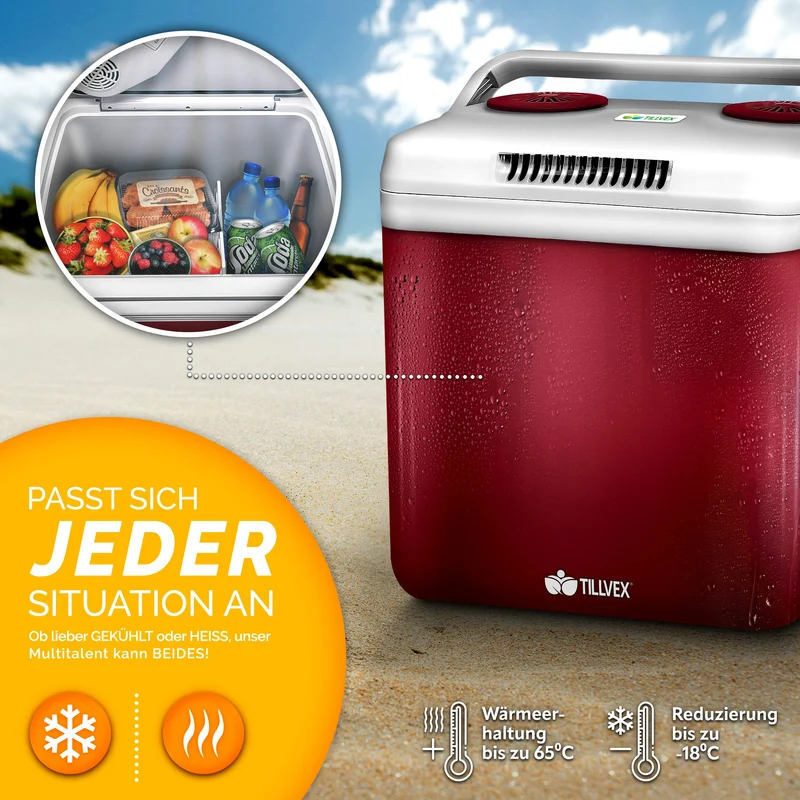 tillvex Mini-Kühlschrank 32L elektrisch Auto/Camping – Rot