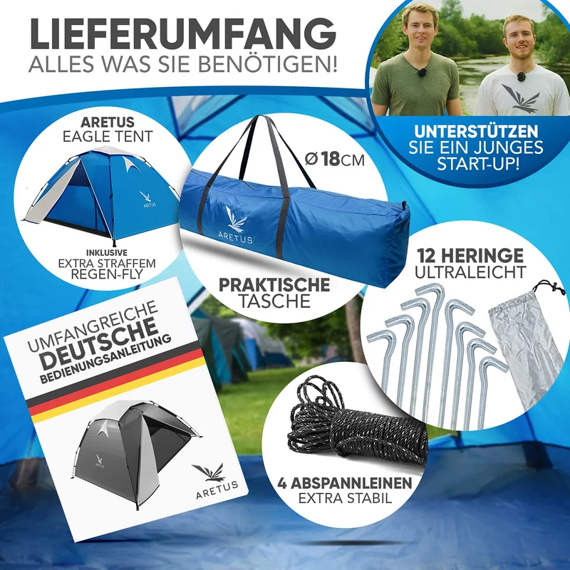Aretus Wurfzelt 2-4 Personen – Automatisch, Wasserdicht, Gross
