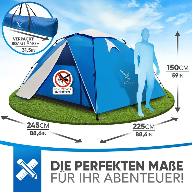Aretus Wurfzelt 2-4 Personen – Automatisch, Wasserdicht, Gross