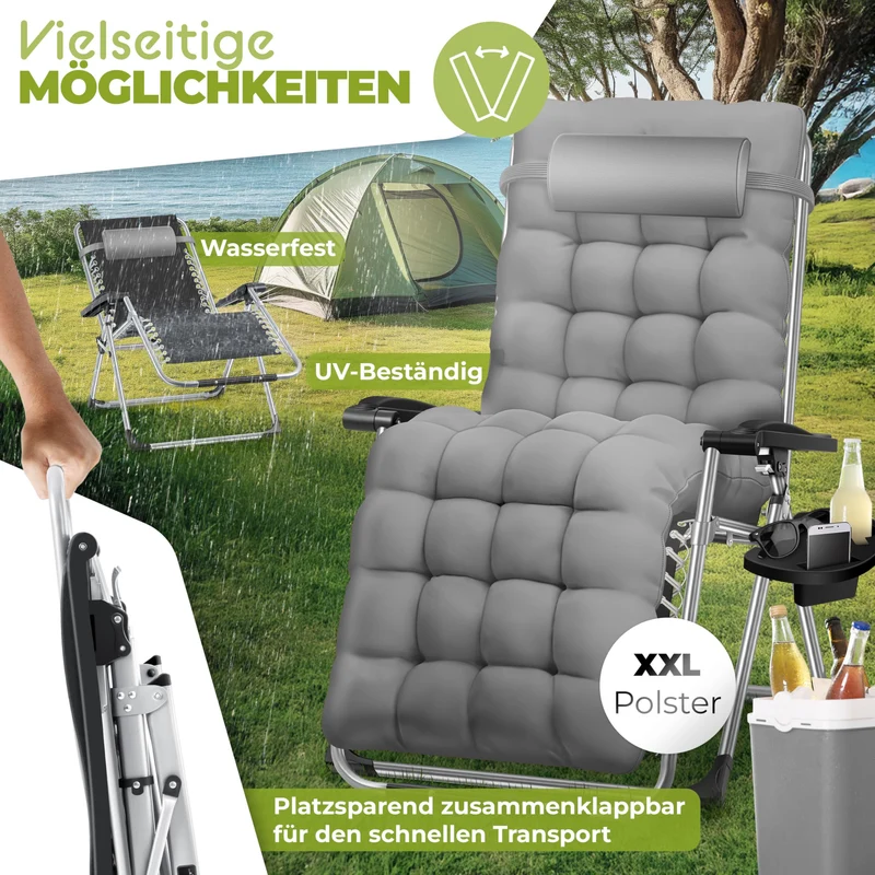 KESSER® Sonnenliege Klappbar Wetterfest Extra Breit – Grau