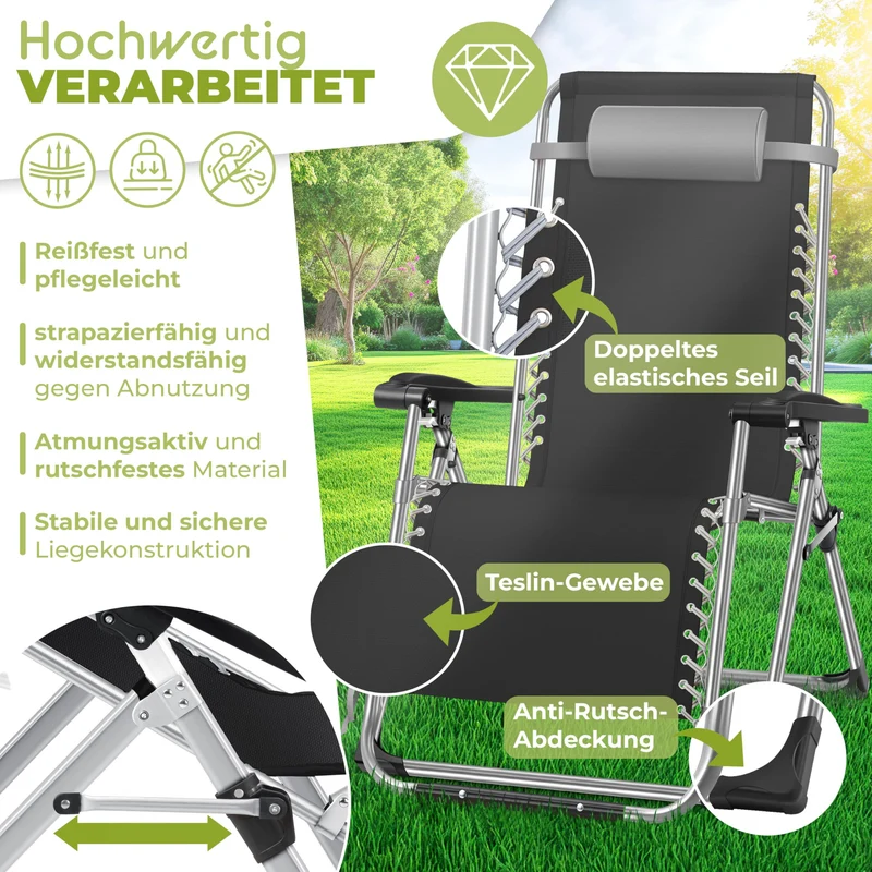 KESSER® Sonnenliege Klappbar Wetterfest Extra Breit – Grau