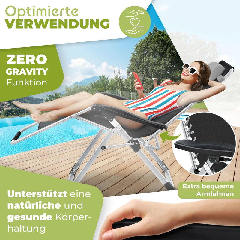 KESSER® Sonnenliege Klappbar Wetterfest Extra Breit – Grau