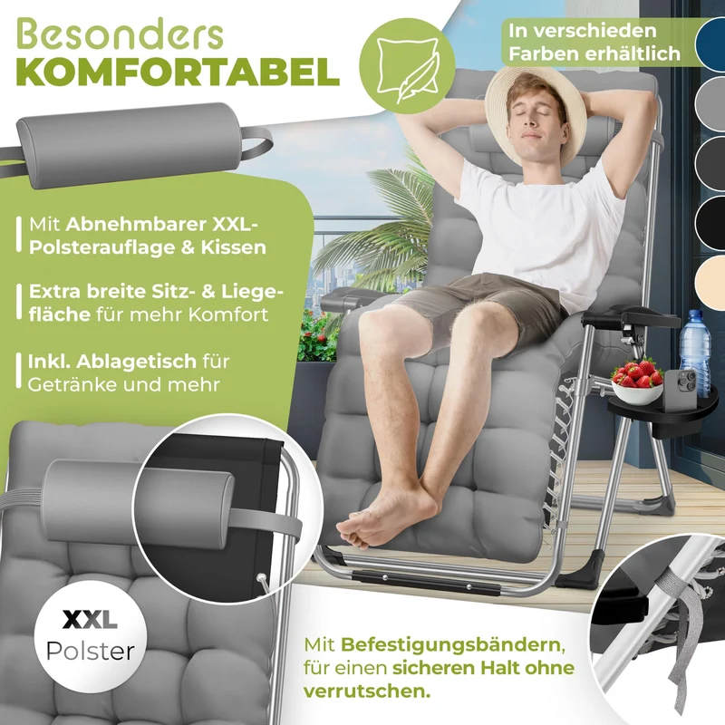 KESSER® Sonnenliege Klappbar Wetterfest Extra Breit – Grau