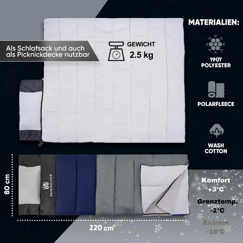 SkinWalker Deckenschlafsack -18°C – Polarfleece & Kissen