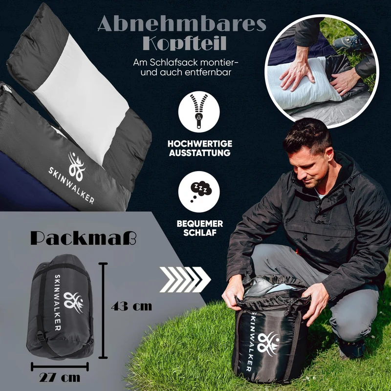 SkinWalker Deckenschlafsack -18°C – Polarfleece & Kissen