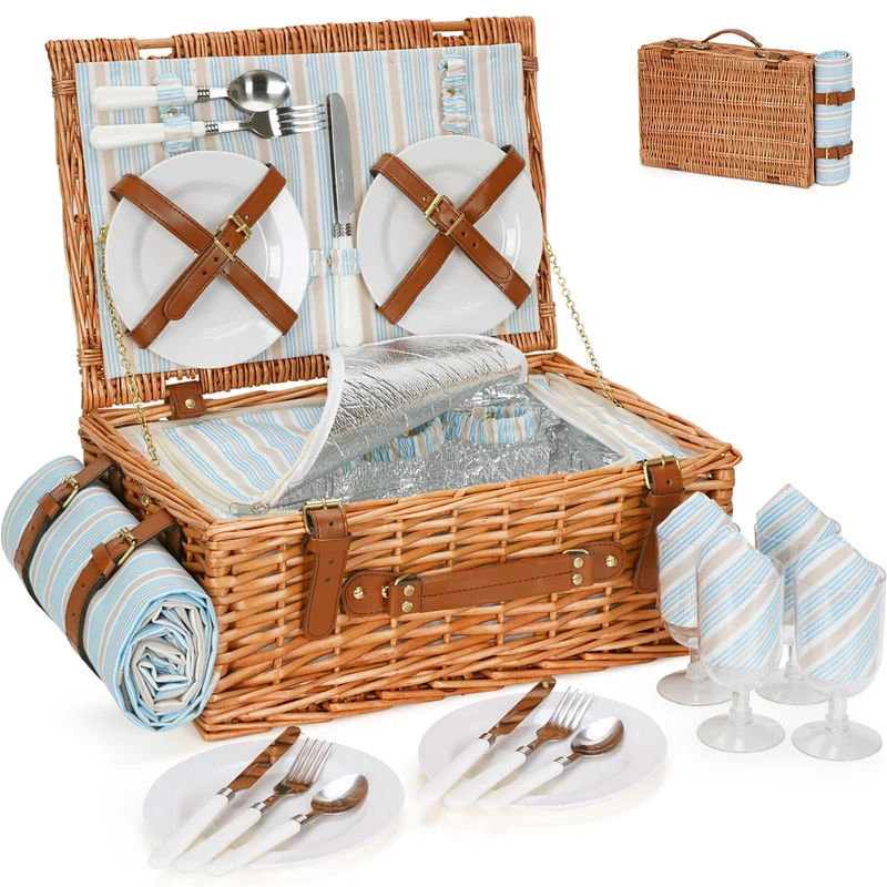 HappyPicnic Weiden-Picknickkorb Set mit Kühltasche & Besteck