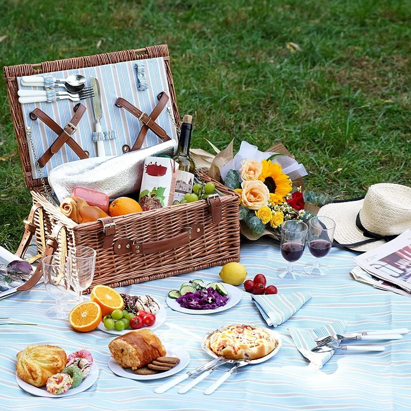 HappyPicnic Weiden-Picknickkorb Set mit Kühltasche & Besteck