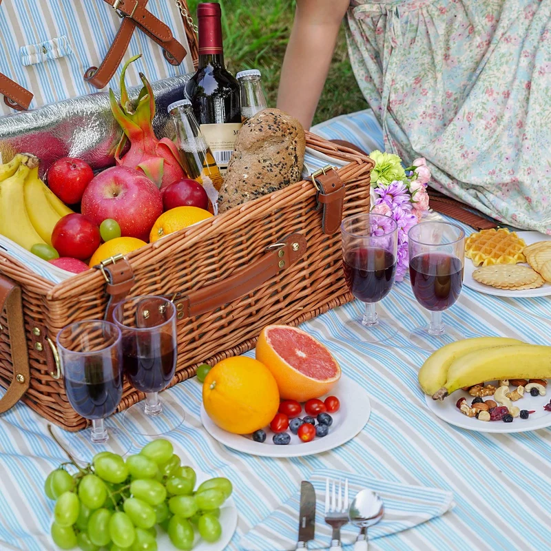 HappyPicnic Weiden-Picknickkorb Set mit Kühltasche & Besteck