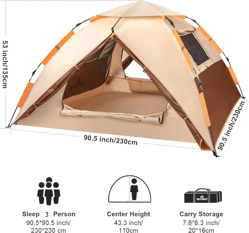 BETENST Pop Up Campingzelt - 3-Personen Familienzelt Wasserdicht Winddicht