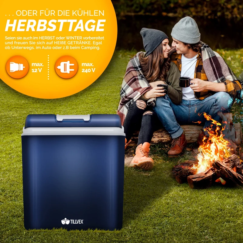 tillvex Kühlbox elektrisch 24L 12V/230V Kühlt & Wärmt – Blau