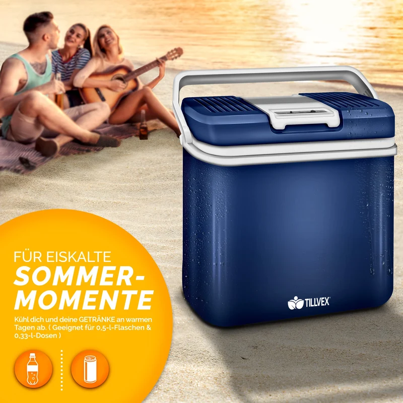 tillvex Kühlbox elektrisch 24L 12V/230V Kühlt & Wärmt – Blau