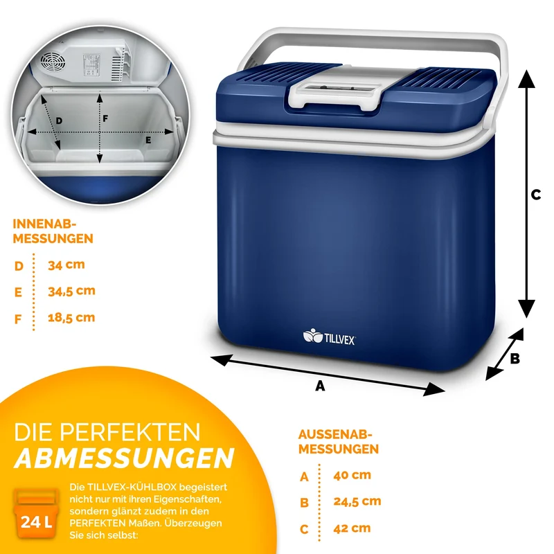 tillvex Kühlbox elektrisch 24L 12V/230V Kühlt & Wärmt – Blau