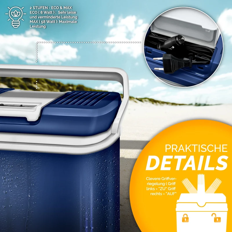 tillvex Kühlbox elektrisch 24L 12V/230V Kühlt & Wärmt – Blau