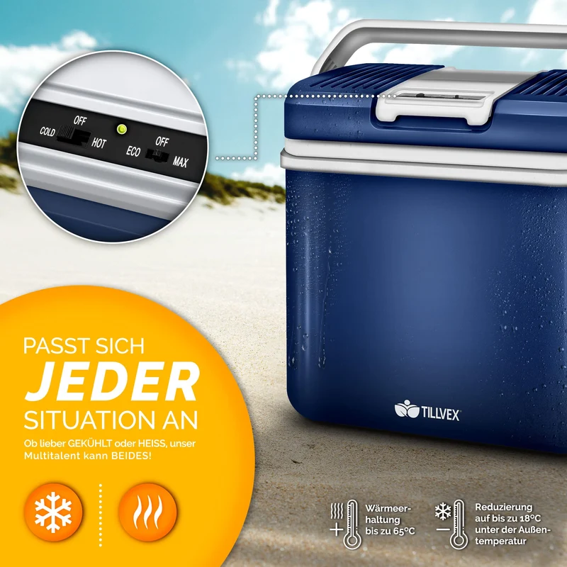tillvex Kühlbox elektrisch 24L 12V/230V Kühlt & Wärmt – Blau