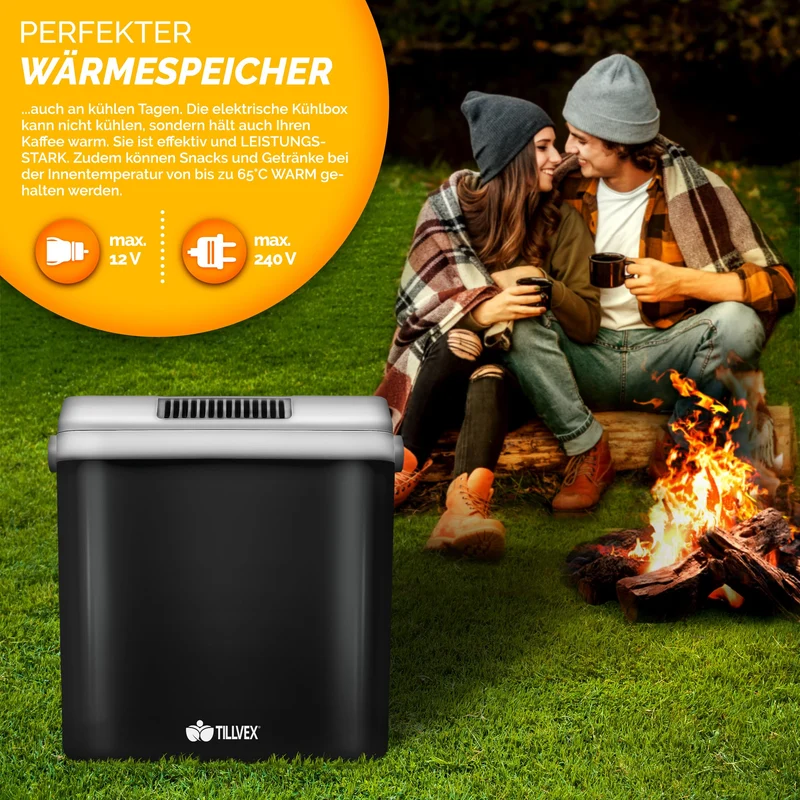 tillvex Kühl- & Wärmebox 32L – 230V/12V für Auto/Camping, Anthrazit