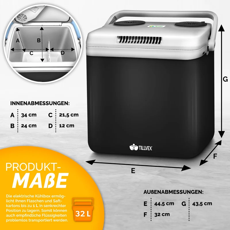 tillvex Kühl- & Wärmebox 32L – 230V/12V für Auto/Camping, Anthrazit