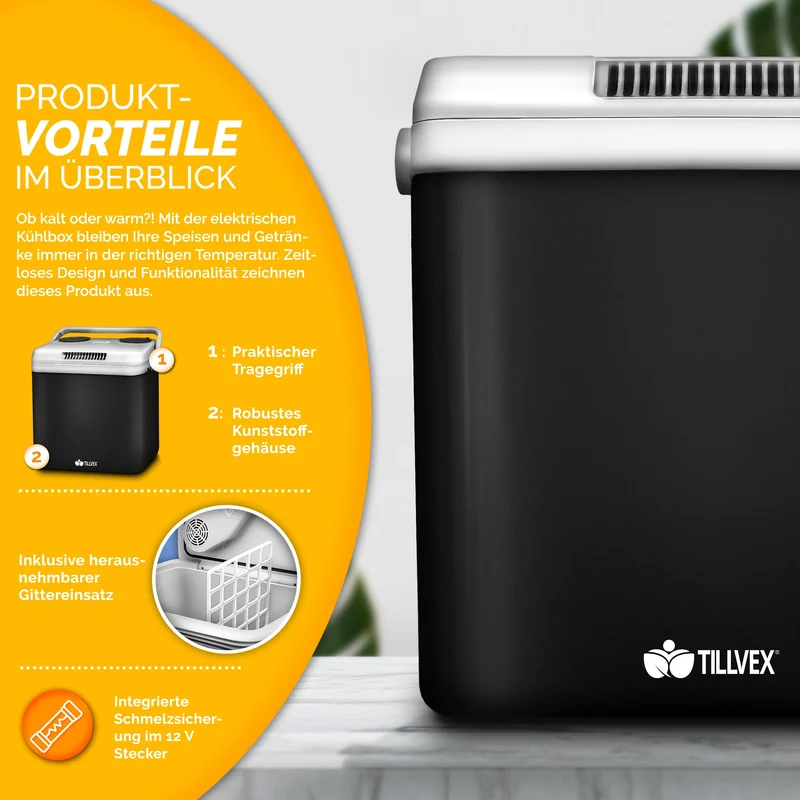 tillvex Kühl- & Wärmebox 32L – 230V/12V für Auto/Camping, Anthrazit