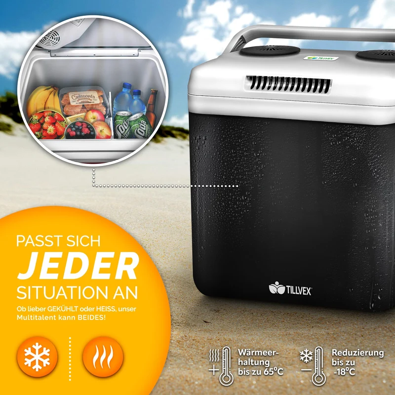 tillvex Kühl- & Wärmebox 32L – 230V/12V für Auto/Camping, Anthrazit