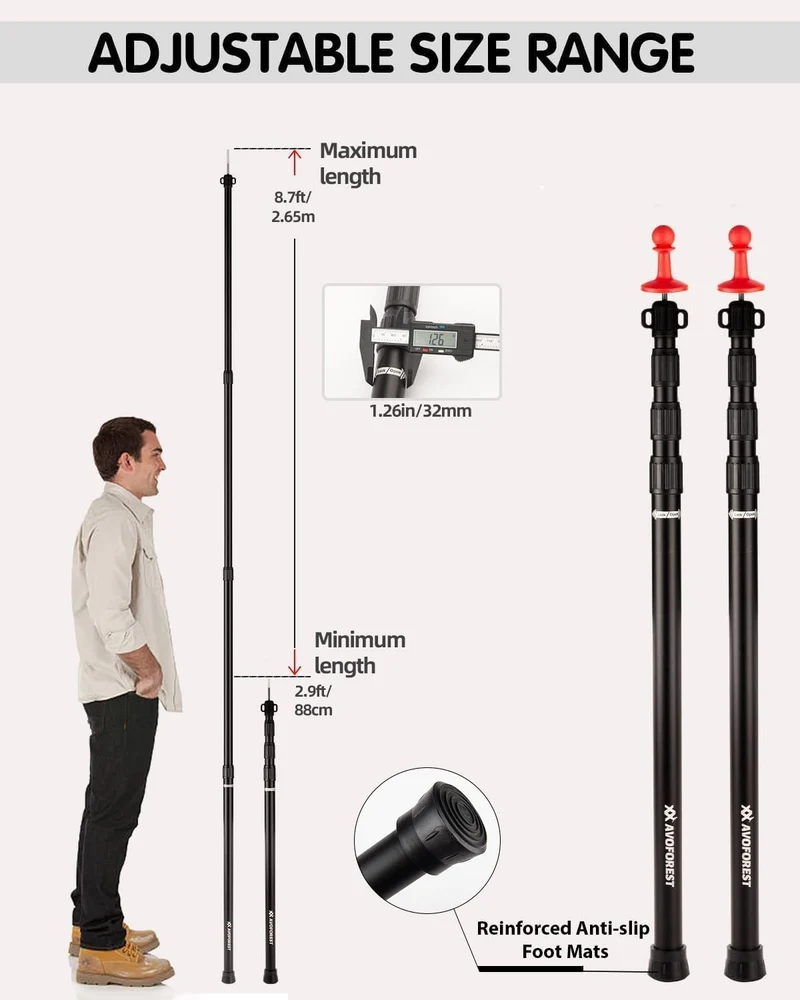 AVOFOREST Aluminium Teleskop Zeltstange – Schwarz