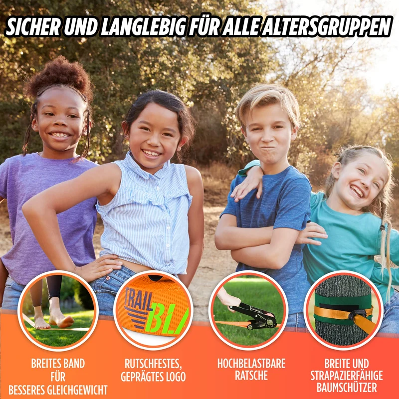 ActiveLine Slackline Anfänger-Komplettset – mit Baumschutz & Tasche