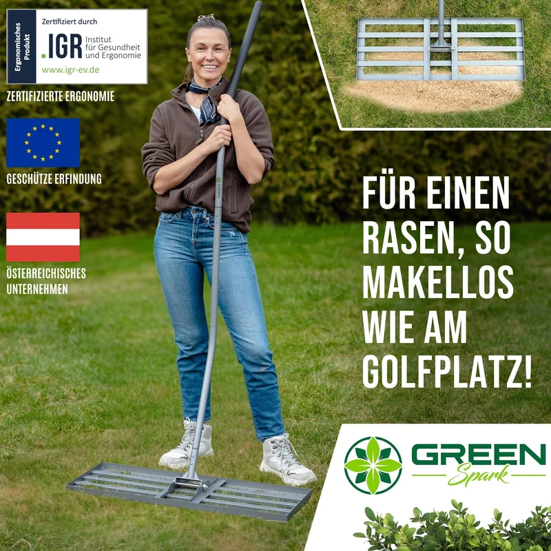 GREEN Spark Rasenrakel Ergonomisch Klicksystem - 80x30cm
