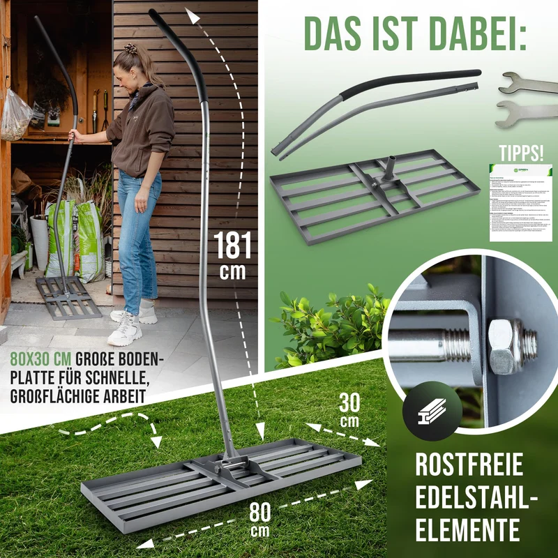 GREEN Spark Rasenrakel Ergonomisch Klicksystem - 80x30cm