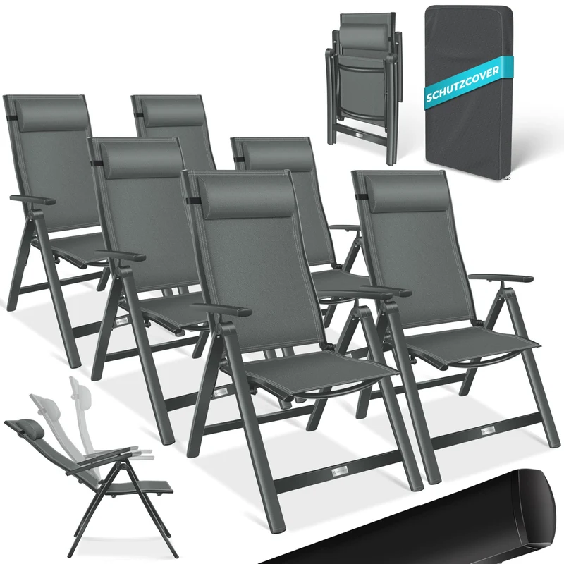 KESSER Gartenstuhl Hochlehner Aluminium Klappstuhl – 6er Set Anthrazit