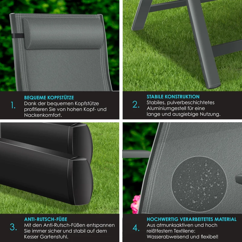 KESSER Gartenstuhl Hochlehner Aluminium Klappstuhl – 6er Set Anthrazit