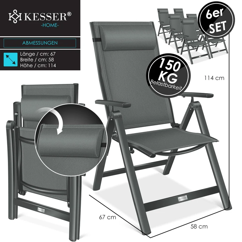 KESSER Gartenstuhl Hochlehner Aluminium Klappstuhl – 6er Set Anthrazit