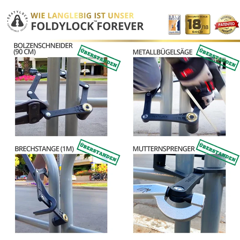 FoldyLock Forever Faltschloss mit Schlüssel – Sold Secure Gold 90 cm