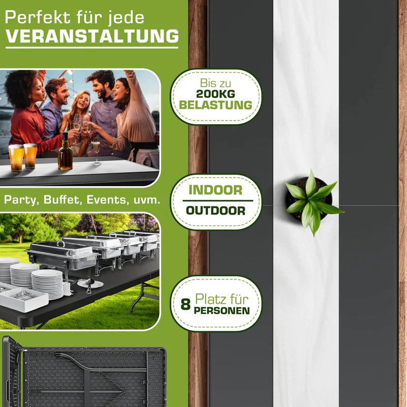 tillvex Gartentisch klappbar Kunststoff 180x75cm 8 Personen