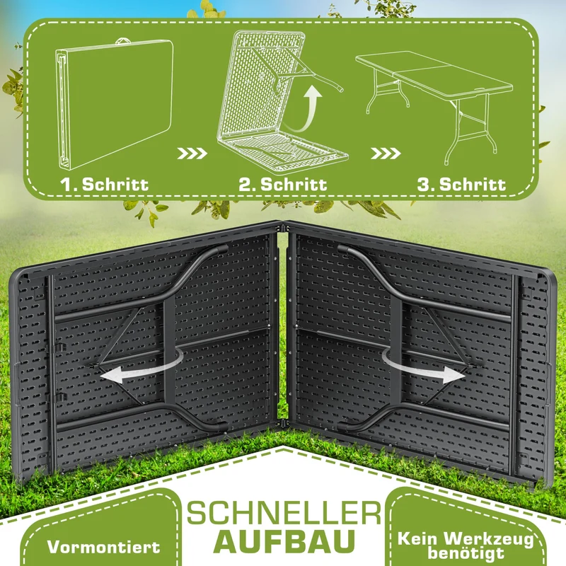 tillvex Gartentisch klappbar Kunststoff 180x75cm 8 Personen