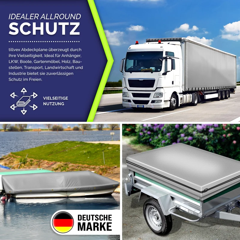 tillvex Gewebeplane PVC 650g/m² wasserdicht - grau 3x4m