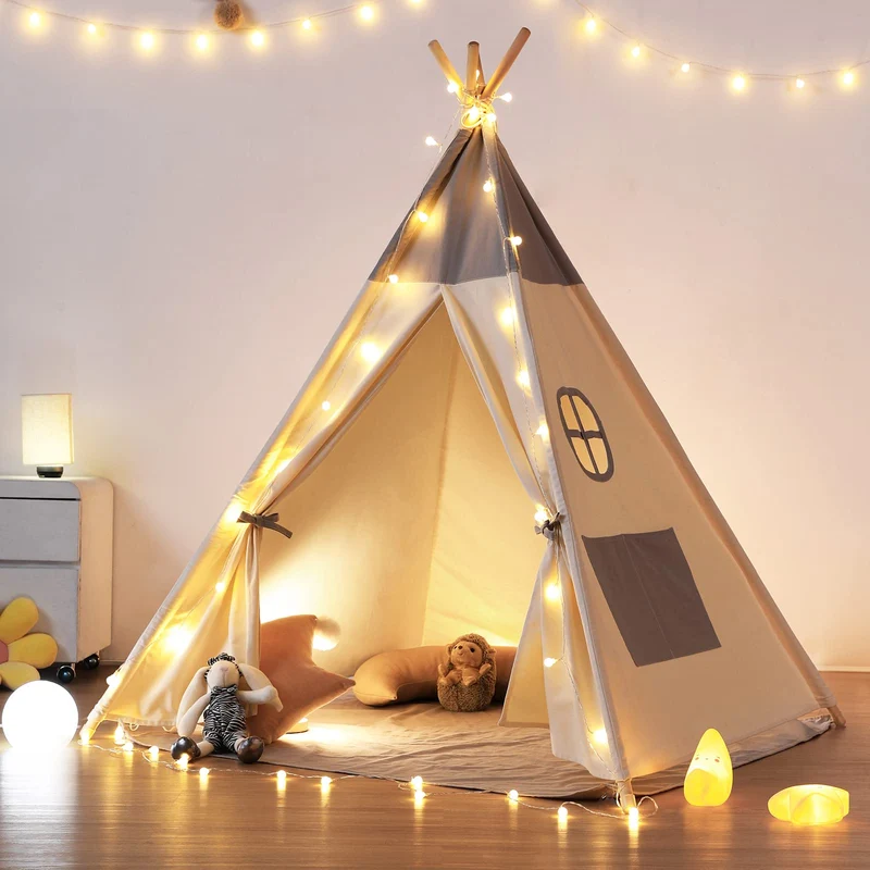 besrey Tipi Kinderzelt Spielzelt – Baumwolle Indoor Outdoor Lichter Matte