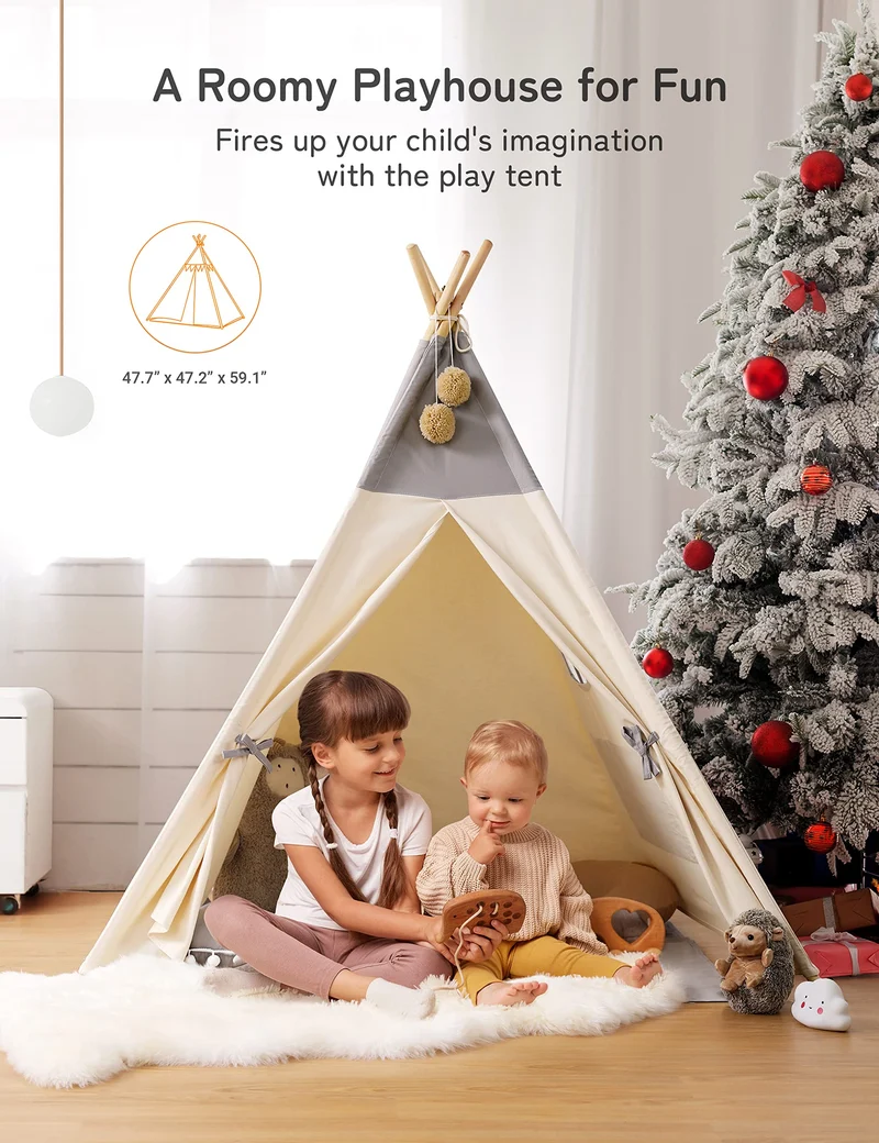 besrey Tipi Kinderzelt Spielzelt – Baumwolle Indoor Outdoor Lichter Matte