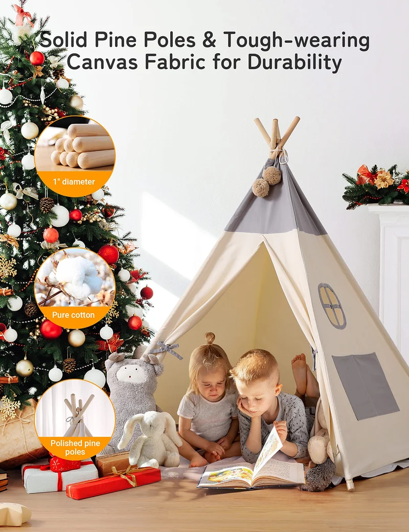 besrey Tipi Kinderzelt Spielzelt – Baumwolle Indoor Outdoor Lichter Matte