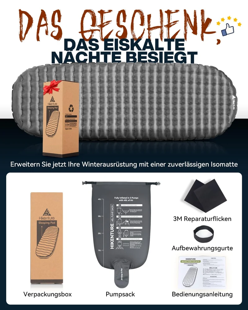 HIKENTURE 6.2 R-Wert Camping Isomatte - ultraleicht 8cm A1