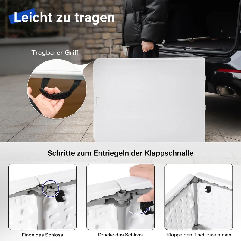 Byliable Klapptisch 120 cm tragbar höhenverstellbar – Weiss