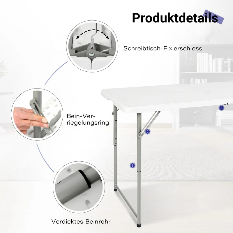 Byliable Klapptisch 120 cm tragbar höhenverstellbar – Weiss