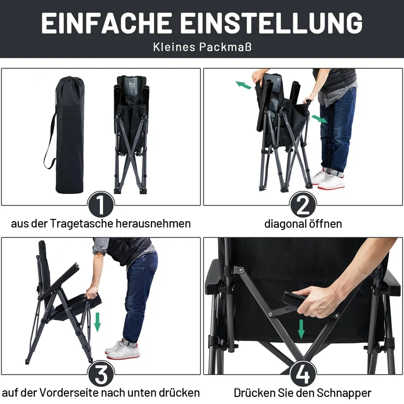 TIMBER RIDGE Campingstuhl faltbar – hohe Lehne, 260 KG, 4 Pos.