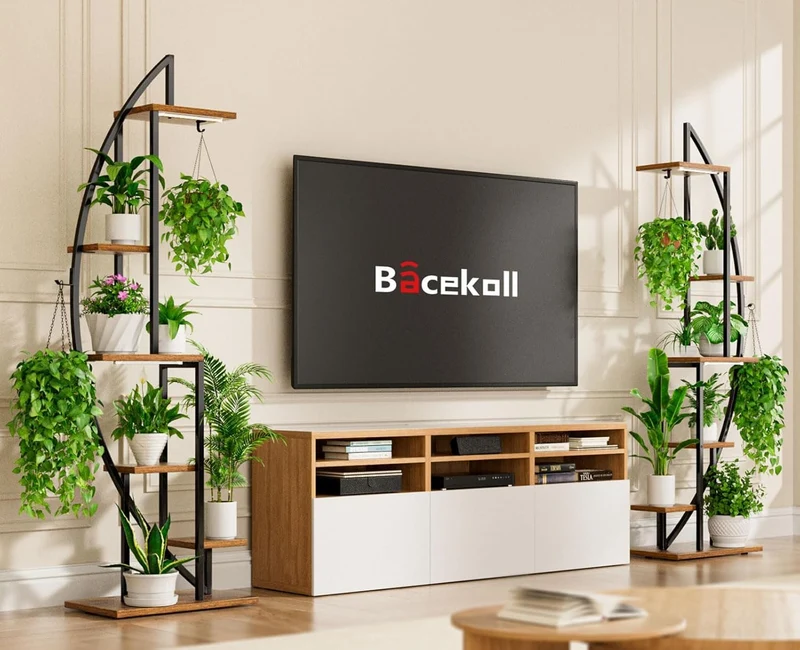 BACEKOLL 6 Ebenen Blumenständer mit Wachstumslichtern Schwarz 2er-Set