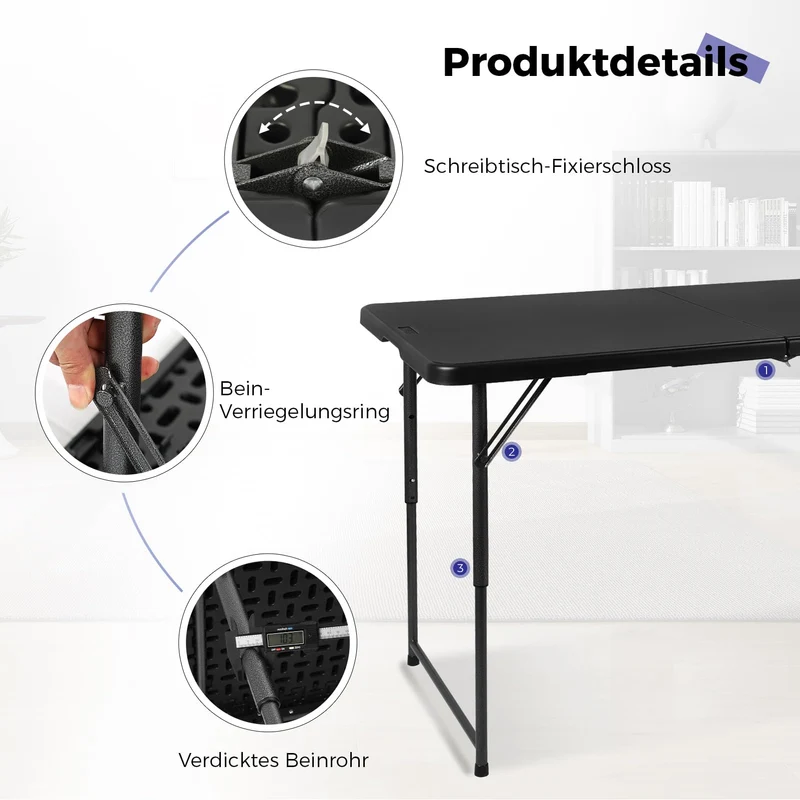Byliable Klapptisch Outdoor-Tisch 120cm Höhenverstellbar – Schwarz