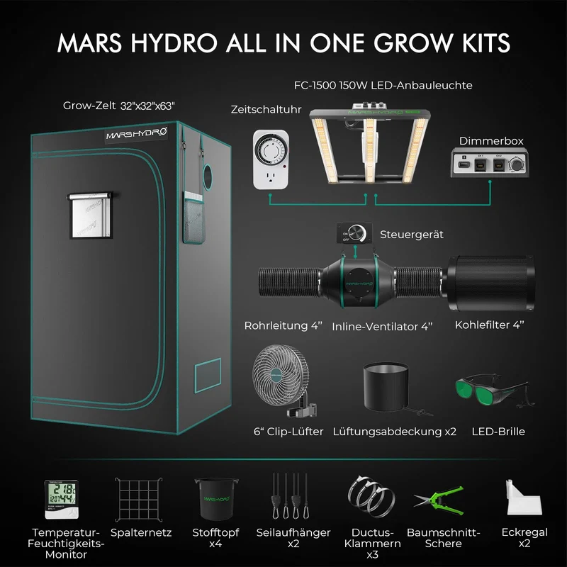 Mars Hydro Smart Growzelt Komplettset FC1500 80x80x160cm App Steuerung