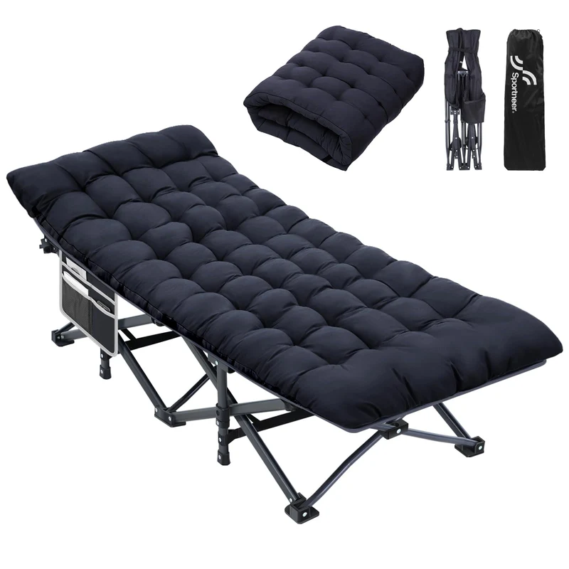 Sportneer Feldbett mit Matratze – Camping- & Gästebett Schwarz