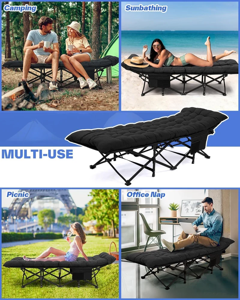 Sportneer Feldbett mit Matratze – Camping- & Gästebett Schwarz
