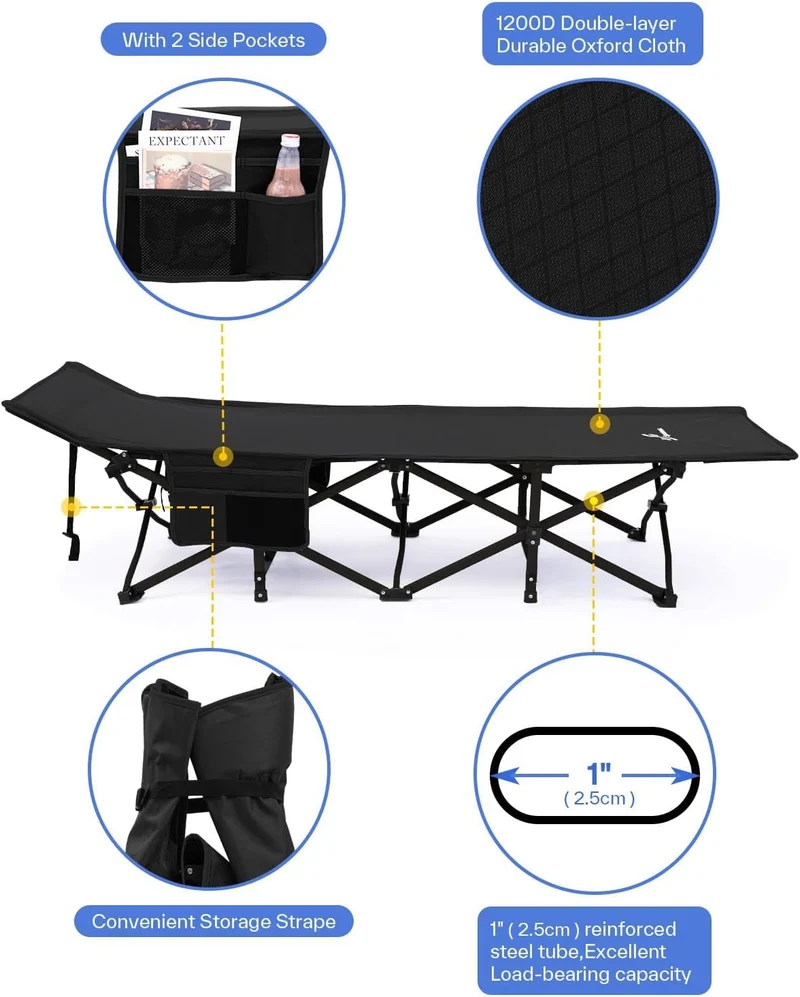 Sportneer Feldbett mit Matratze – Camping- & Gästebett Schwarz